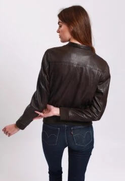 Lee Cooper Leather Jacket With Round Collar - 2 Zipped Side Pockets - - Veste En Cuir - Brown -Magasin De Vêtements De Mode Pour Femmes 1b8ad6aeab754539a7c2abb4266f2b09