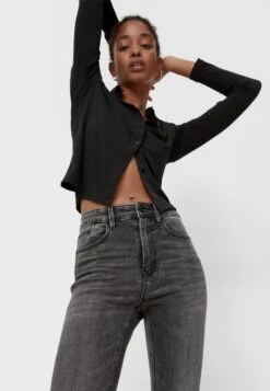 Stradivarius Mit Hohem Bund - Jean Slim - Dark Grey -Magasin De Vêtements De Mode Pour Femmes 291eb73e1729421bb435bfd41d74185c