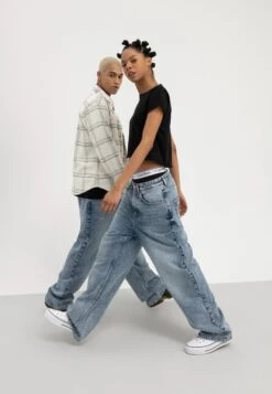 YOURTURN Baggy Jeans Unisex - Jean Boyfriend - Dark Blue Denim -Magasin De Vêtements De Mode Pour Femmes 47039cf62e0e4223bb19b517ea683054